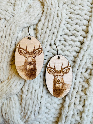Deer Head Wooden Earrings