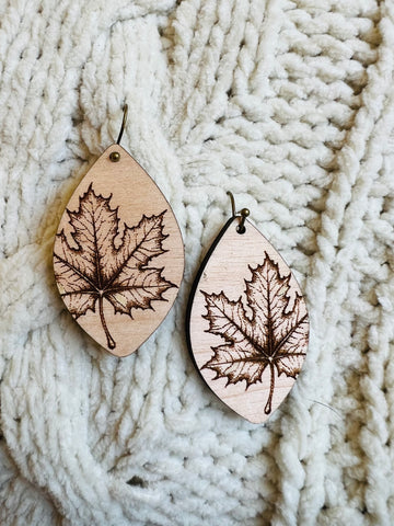 Fall Leaf Wooden Earrings