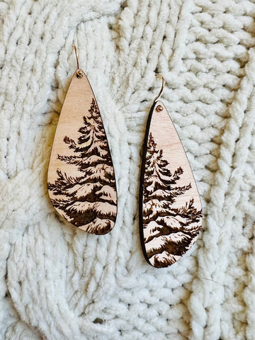 Pine Tree Wooden Earrings