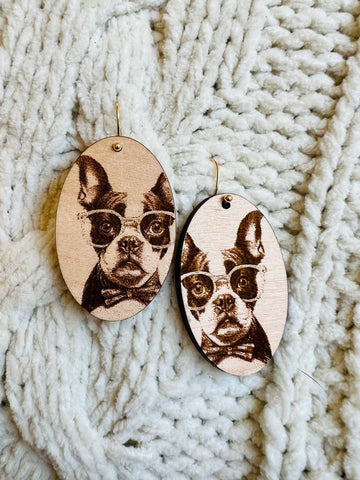 Boston Terrier Wooden Earrings