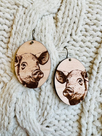 Pig Wooden Earrings