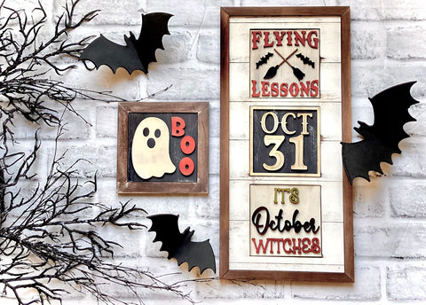 Interchangeable Boo Halloween Inserts for Leaning Ladder