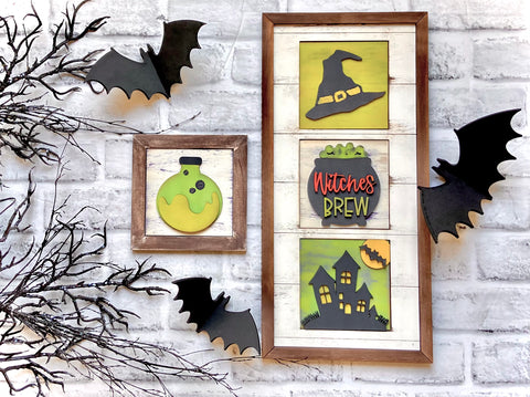 Interchangeable Witches Brew Halloween Inserts for Leaning Ladder